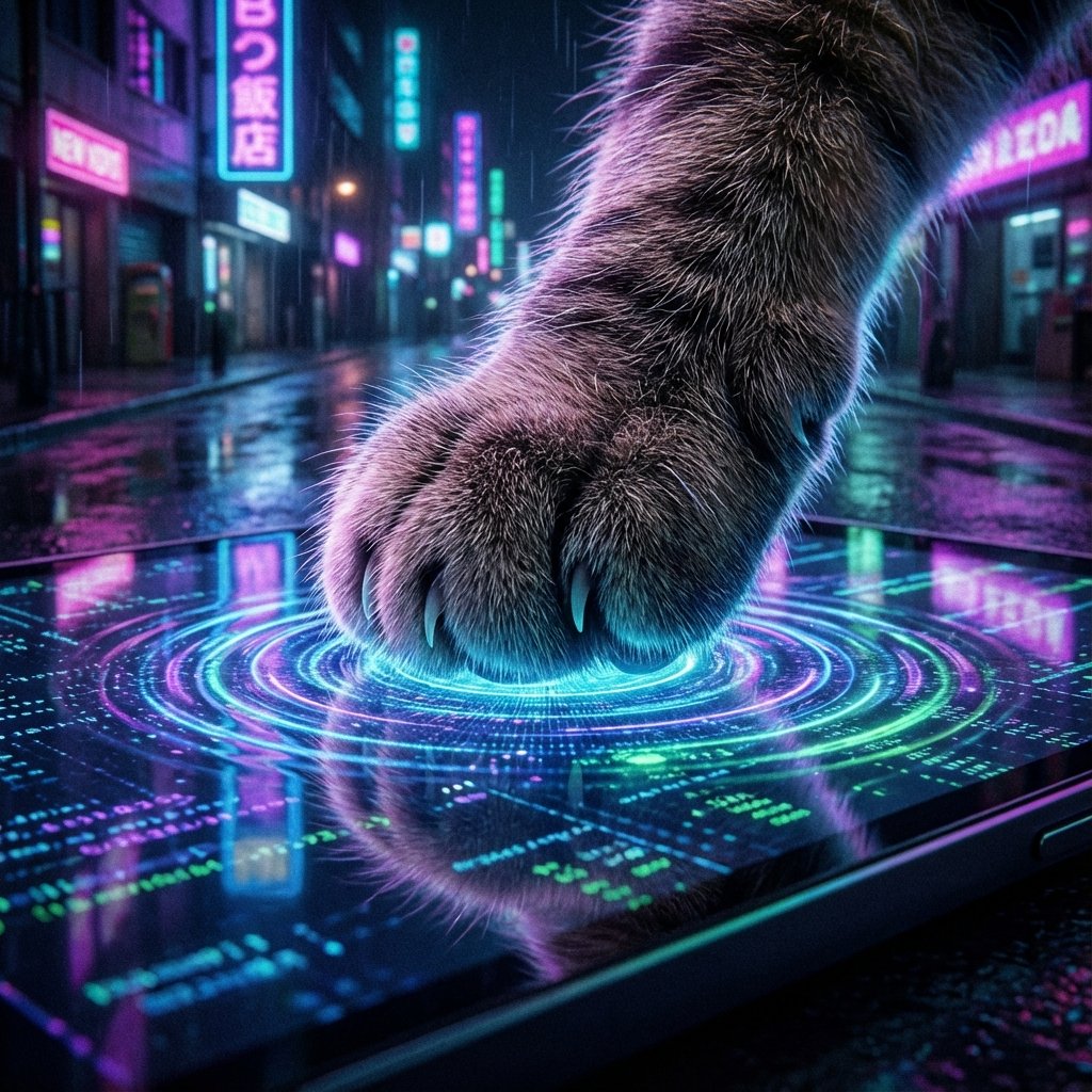 Close up of cat paw touching interactive glass surface